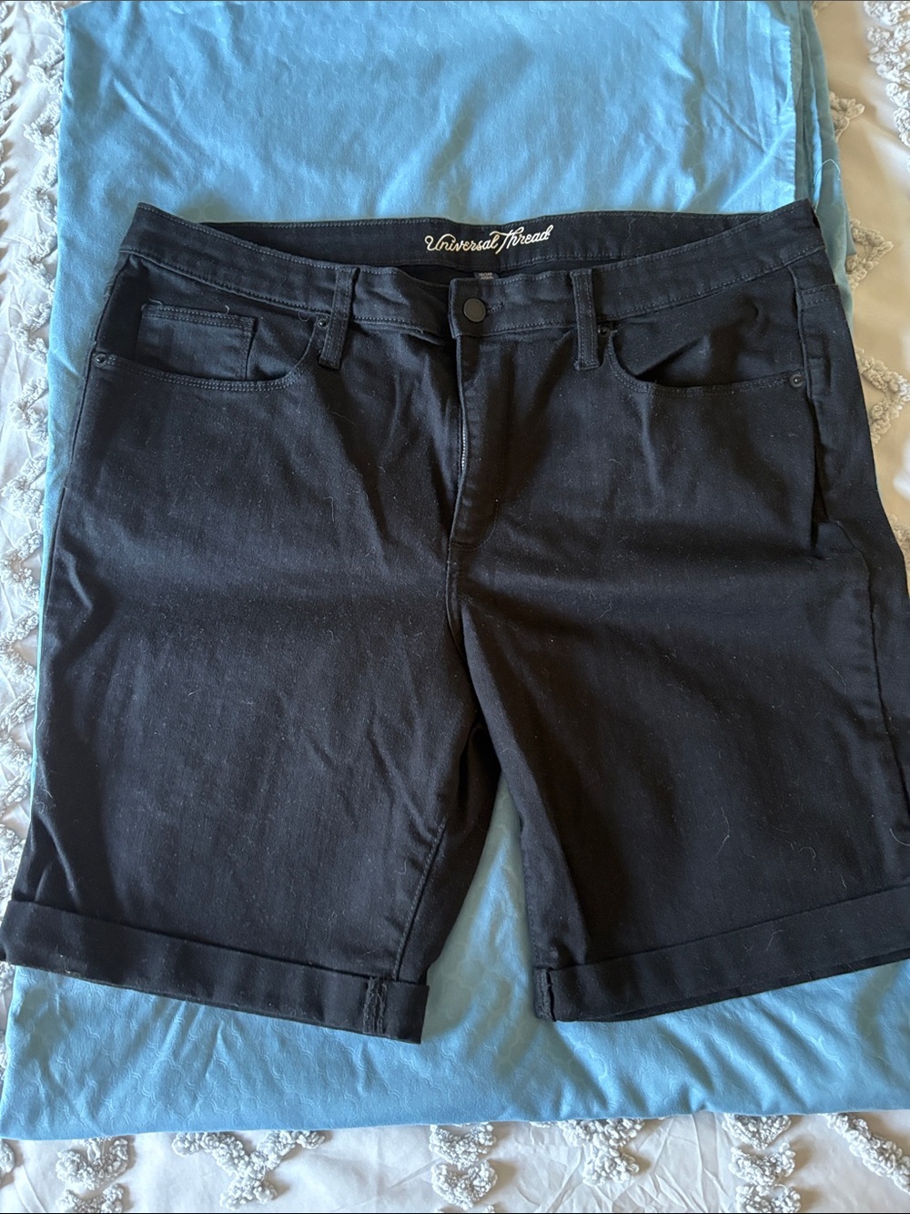 Universal Thread Black Bermuda Shorts with Cuffed Hem